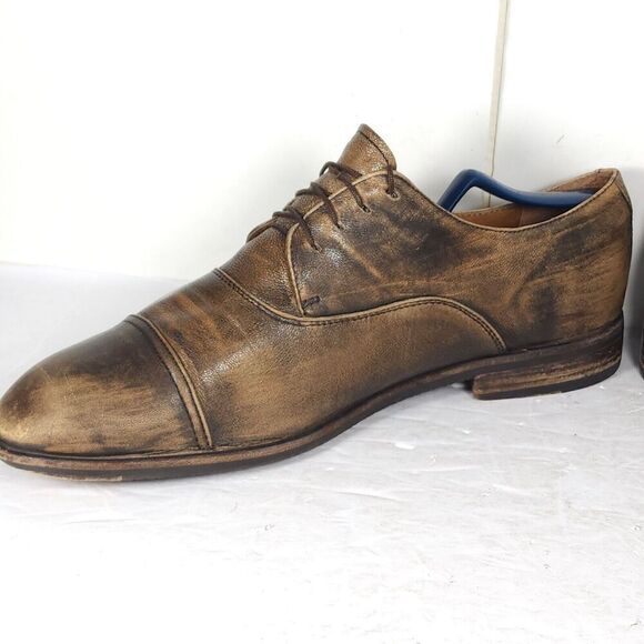 Frye Men's US11,5 Brown Distressed Leather Lace-Up Cap Toe Oxford Shoes - Picture 6 of 16